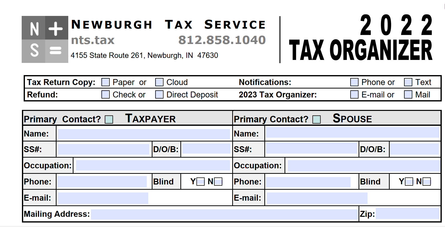 2022 Tax Organizer Screenshot